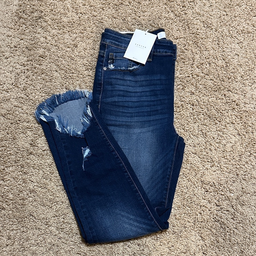 KanCan Dark Blue Distressed Ankle Jeans
